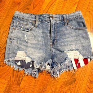 Mossimo Flag Patch Distressed Denim Shorts - Size 10/30